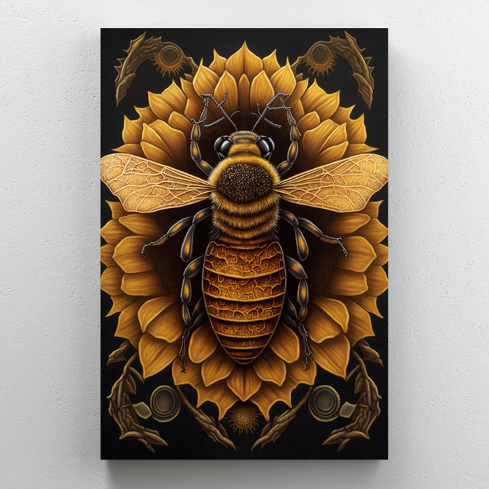 August Grove® Sunflowers And Bee Wrapped Canvas Graphic Art Wayfair